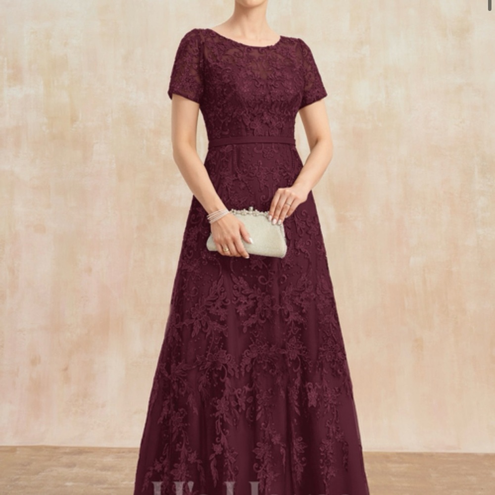 A-line Scoop Illusion Ankle-Length Lace Chiffon Mother of the Bride Dress